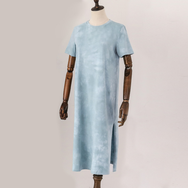 Robe d'été décontractée pour femme en 94 % coton, unie, à manches courtes, fendue, longue, style midi, robe de soleil tendance, vêtement féminin