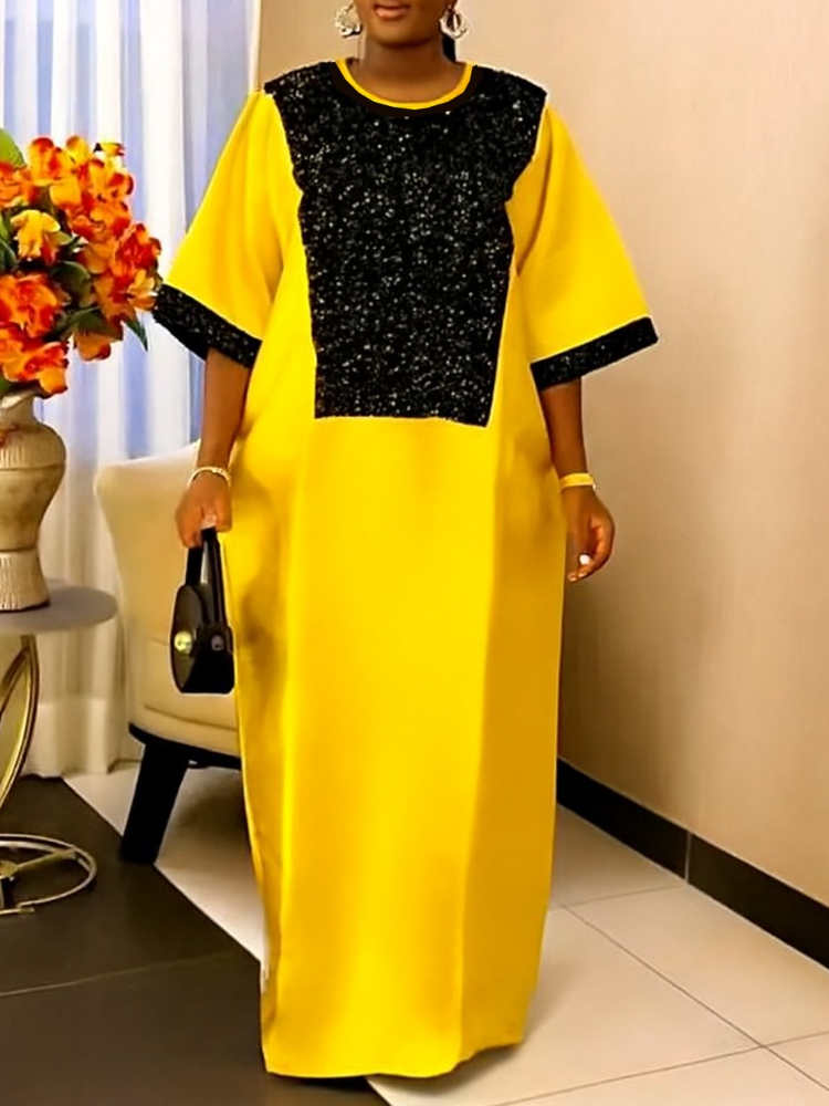 Bubu caftan robe pour église robes africaines femmes brillant paillettes traditionnel afrique vêtements longue ample Patchwork O cou robes