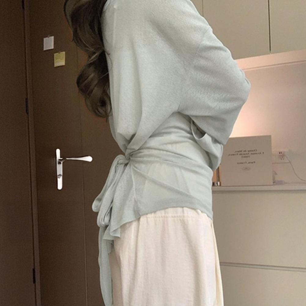 Chemisier d'été à col asymétrique, manches longues, taille lacée, protection solaire, extensible et doux, pour l'extérieur, tenue décontractée