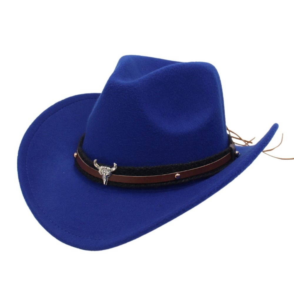 Nouveau Chapeau de Cowboy Western en Feutre à Bord Roulé, Style Ethnique Tibétain, Chapeau Haut de Forme avec Bandeau à Motif Vache et Ceinture Tête de Bœuf, Chapeaux Fedora Jazz pour Hommes