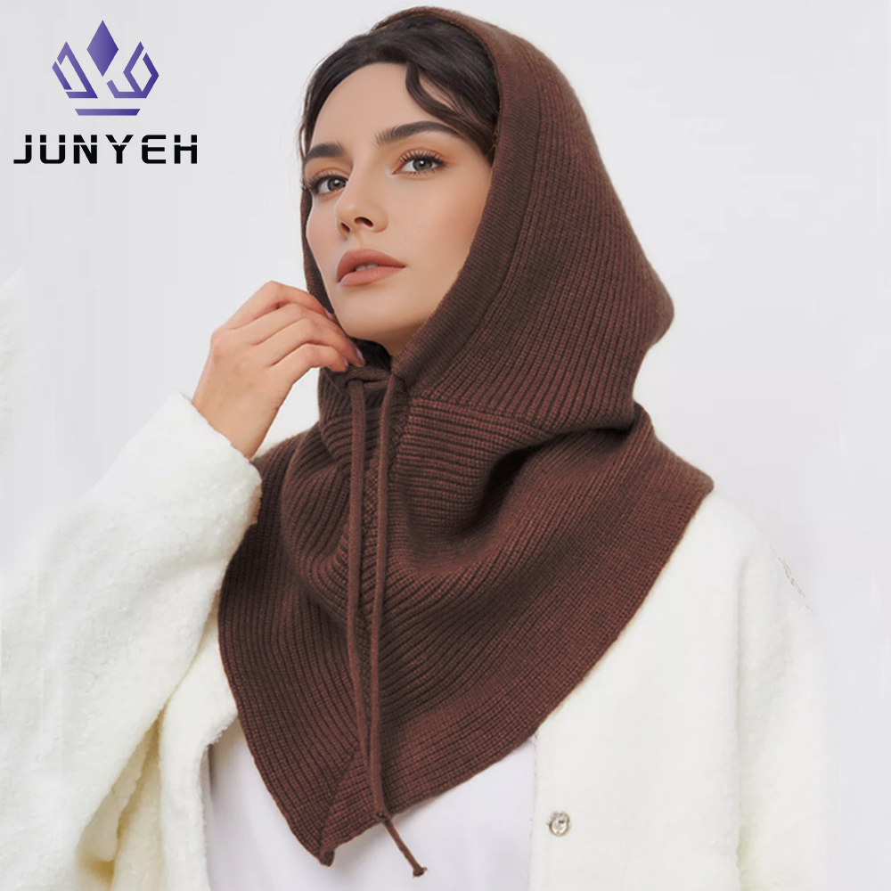 Cagoule d'hiver pour femmes, écharpe tricotée à capuche, casquette chaude d'extérieur, une pièce, col de cou, chapeaux pour filles