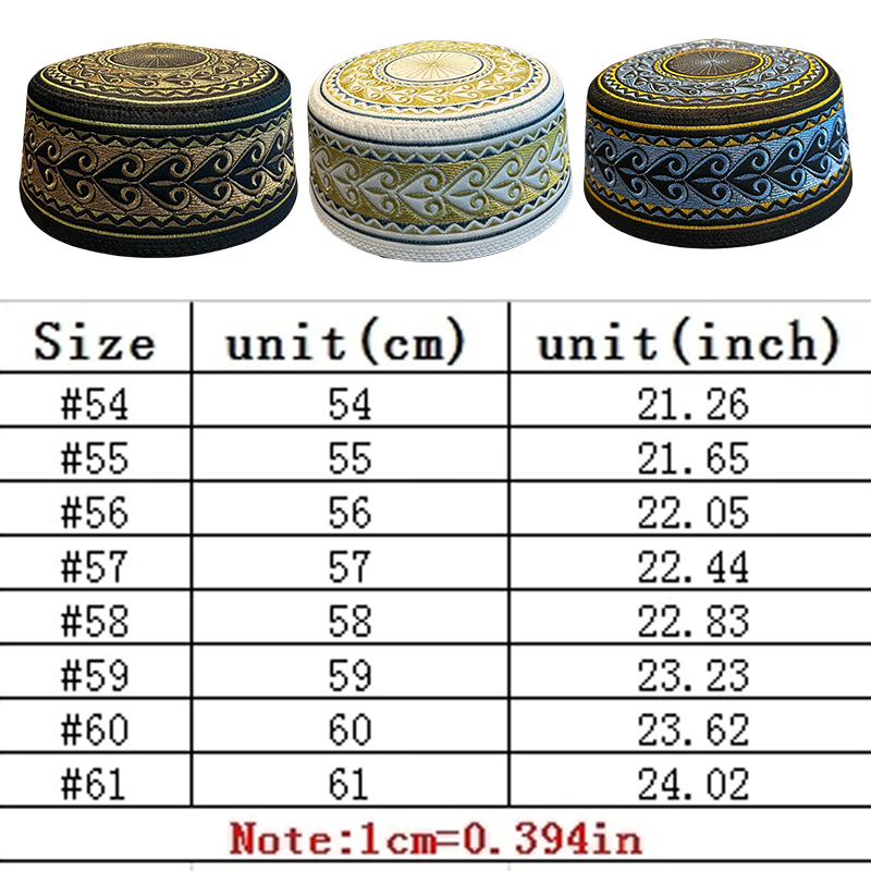 55-60 nouveaux hommes musulmans chapeau de prière coton broderie arabie saoudite chapeau islamique musulman Turban casquette juive hommes foulard vêtements