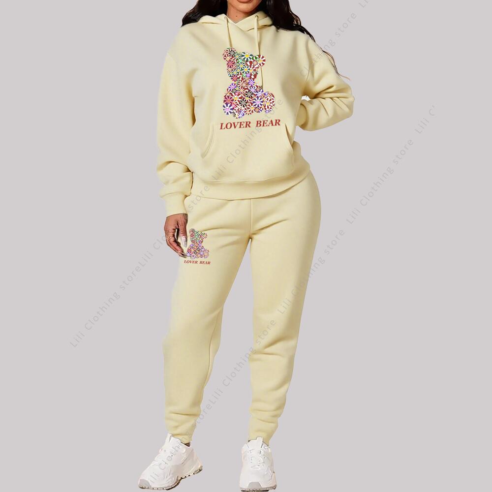 Ensembles pour femmes sweats à capuche pantalons tenues costume 2025 nouveaux vêtements de sport survêtement ours graphique lettre imprimer esthétique tendance dames survêtement