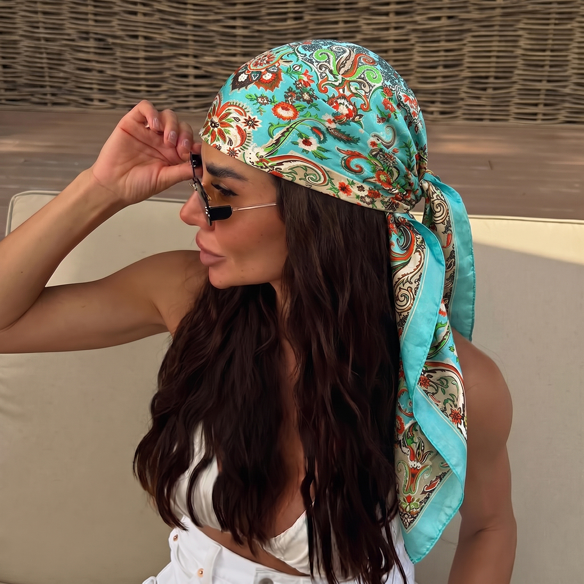 Foulard Carré en Soie Tendance pour Femme, Marque de Luxe, 90 cm, Imprimé Satiné, Hijab, Paréo, Bandana, Châle, Bandeau, Foulard