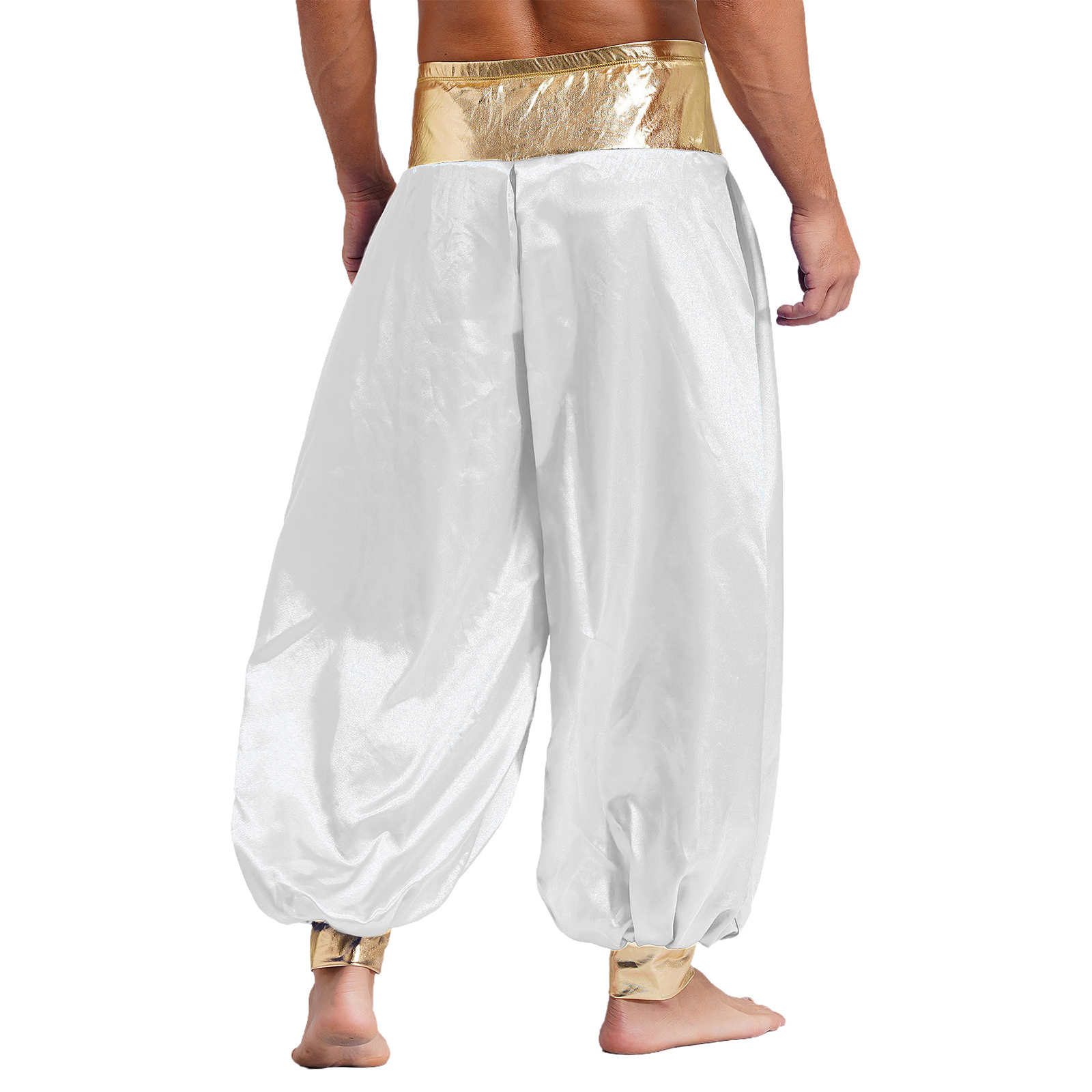 Pantalon à ceinture élastique brillant pour hommes, Prince arabe, Harem, FJSatin, Barrage de carnaval indien, Habillage, Pantalon long, Halloween