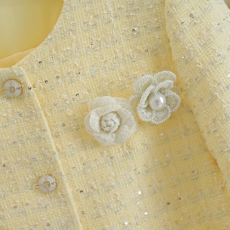 Nouveau Manteau Court Femme 2026 en Tweed, Col Rond, Simple Boutonnage, Style Cardigan, Coupe Ajustée et Ample, Tendance Jeune, Style Petite Fragrance
