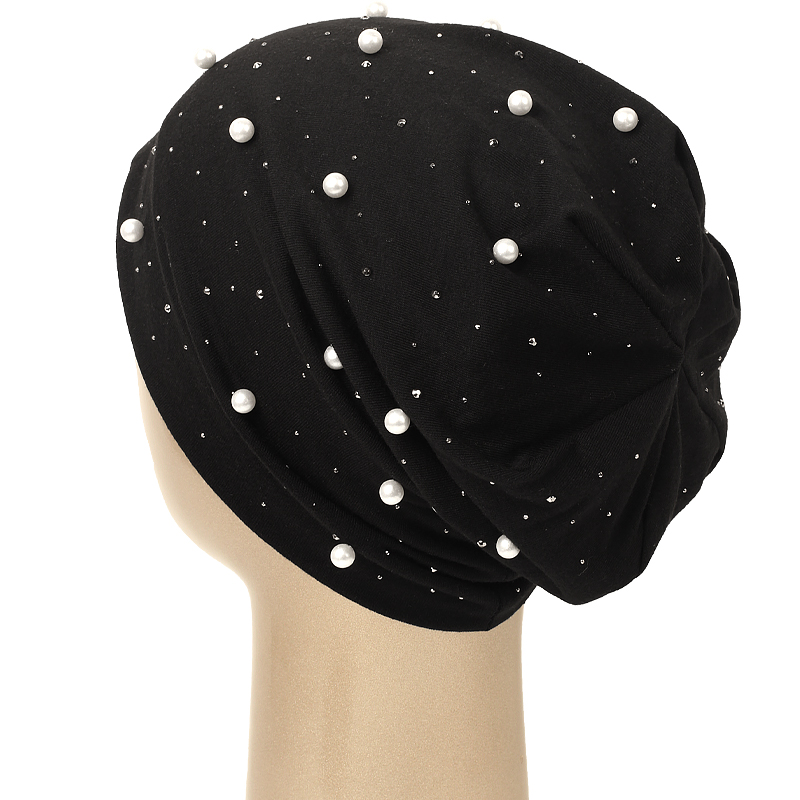 Femmes perle strass Bonnet couvre-chef solide doux automne hiver casquette pour femme Bonnet mode tricoté automne extérieur Bonnet