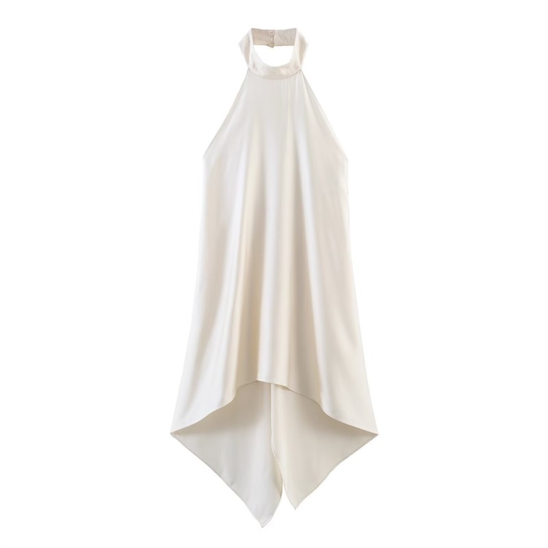 Haut en satin pour femme, style licou, sexy, dos nu, asymétrique, collection printemps-été, camisole chic pour femme, style urbain