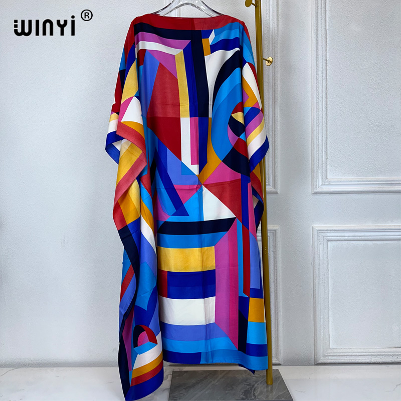 WINYI-Robe de soirée maxi pour femmes musulmanes, kaftan africain, imprimé Boho, abaya de plage, dubaï, luxe, mode, été