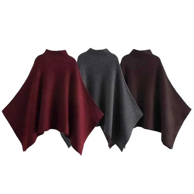 Châle rond pour femme, col montant asymétrique, veste cape, cardigan, automne, hiver, printemps