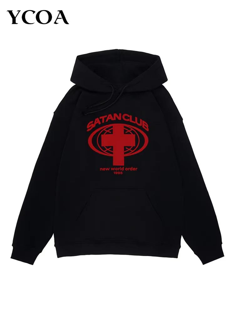 Sweats à capuche graphiques PVD Satan Club pour hommes, manches longues, streetwear Y2K, vêtements d'hiver, mode coréenne, Harajuku