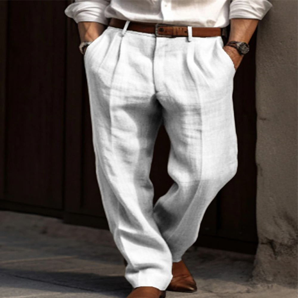 Pantalon ample en lin pour homme, décontracté, couleur unie, jambe large, surdimensionné, style plage, printemps YYCFS-20260324007