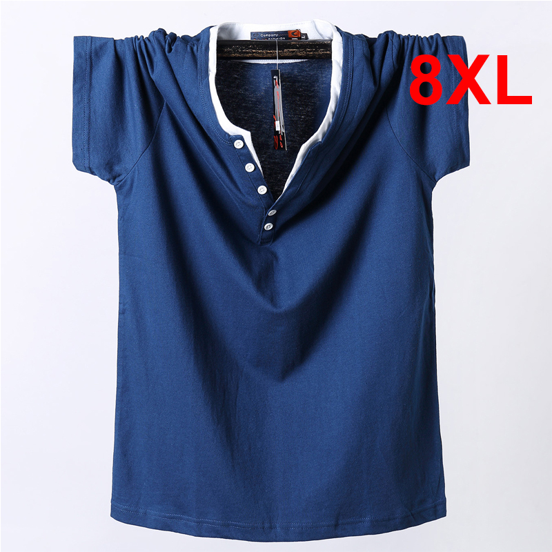 T-shirt à Manches Courtes en Coton pour Homme, Vêtement Décontracté, Couleur Unie, avec Bouton de Document, Grande Taille, 7XL, 8XL, Été 2021