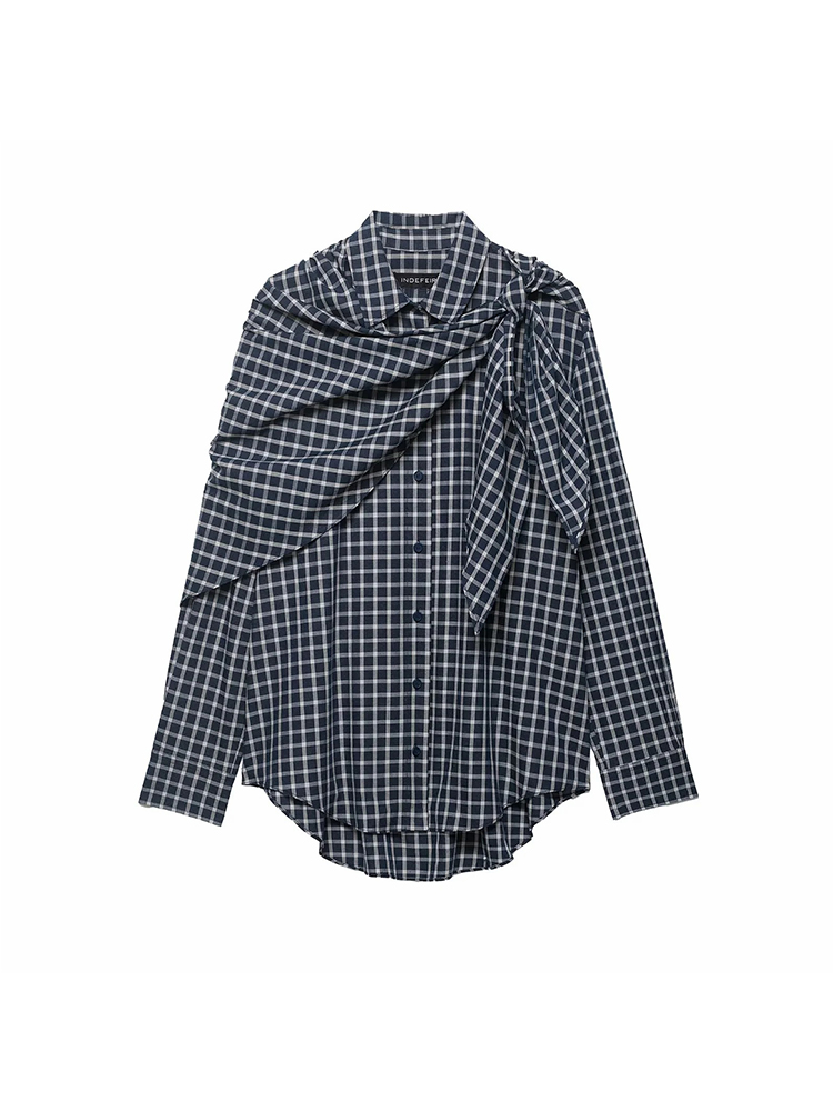 Chemise à carreaux pour femme, style printemps, avec col châle, boutonnée, décontractée, à manches longues, à simple boutonnage