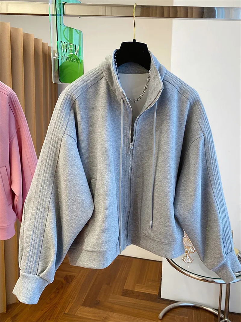 Veste Polo Décontractée pour Femme, Manteau de dehors, Robe de Printemps, Cardigan Court, Fermeture Éclair, Manches sulf, Haut, Coupe-Vent