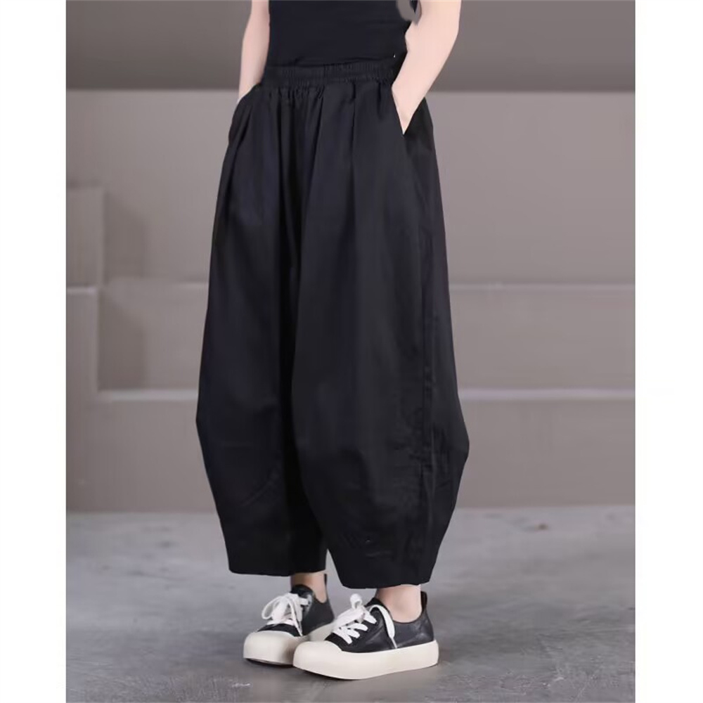 Style coréen femmes sarouel 2025 nouvel été Vintage solide lanterne pantalon décontracté ample femme jambe large pantalon vêtements