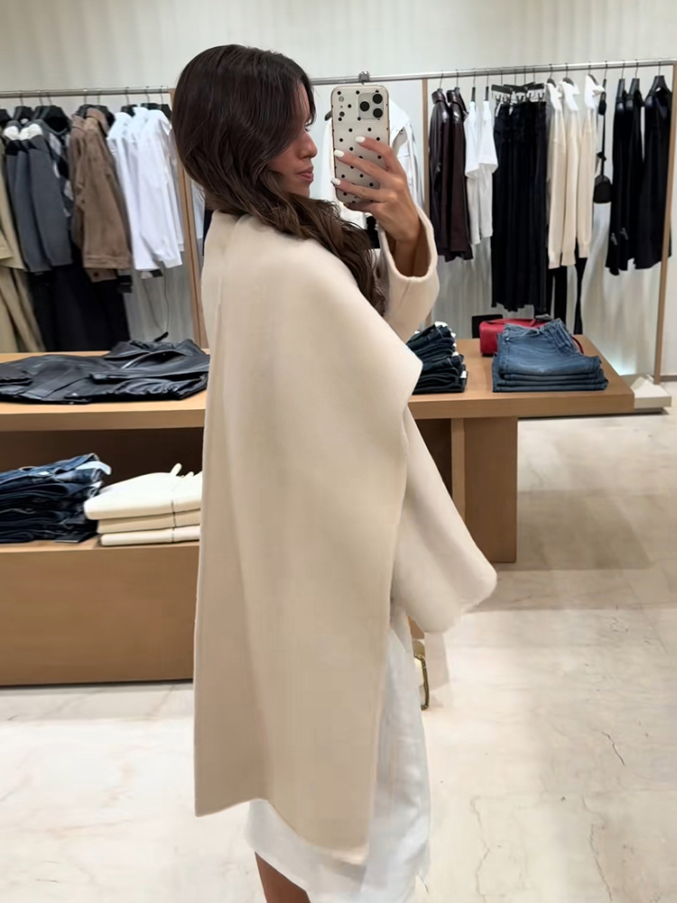 Manteau pour femme, col écharpe, manteau uni à manches longues, coupe ample, manteau asymétrique drapé, vêtement d'extérieur élégant et décontracté pour femme