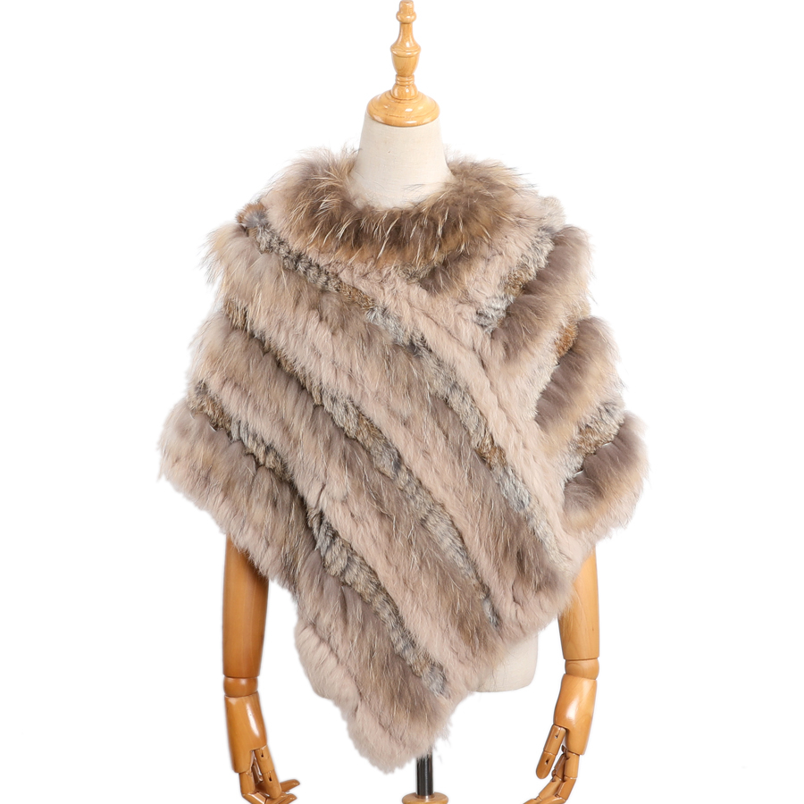 Poncho de luxe en fourrure de raton laveur véritable pour femme, pull en fourrure de lapin, cape avec fourrure naturelle, châle doux et moelleux, automne et hiver