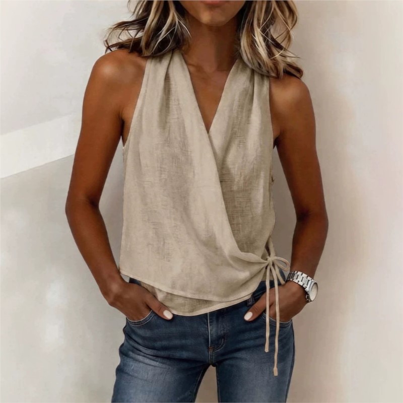 Chemisier sans manches pour femme, décontracté, col en V, à lacets, couleur unie, hauts élégants pour l'été 2026, chemise chic pour femme, streetwear, blusas