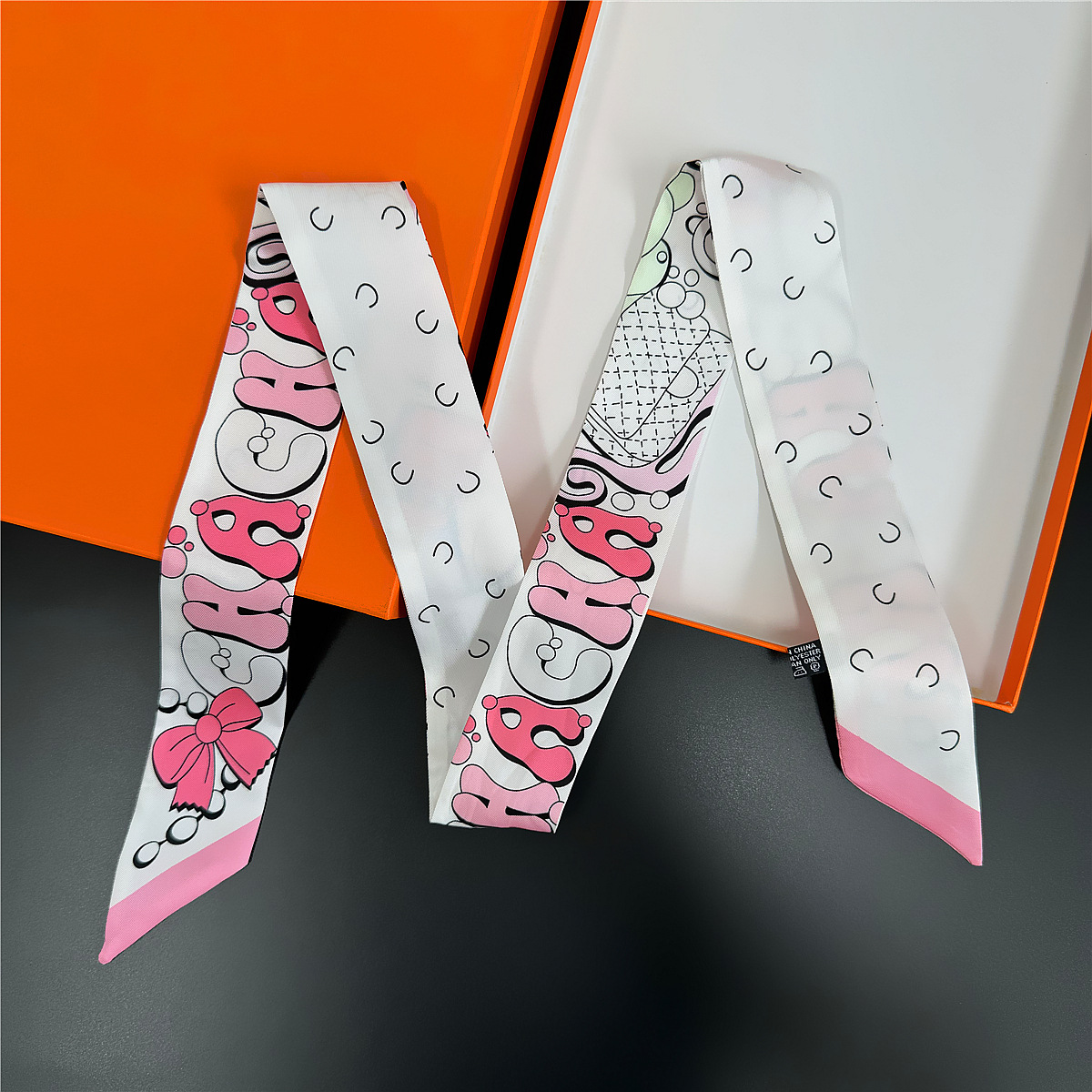 Foulard en soie classique pour femmes, 118x5cm, matériau sergé, foulard à col étroit, motif rayé, confortable pour les voyages et le bureau