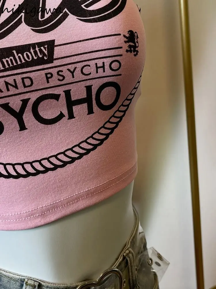 Débardeur d'été à la mode pour femmes, vêtements avec lettres roses douces, tunique dos nu, Camis, chaîne Harajuku, gilet Sexy Y2k, Ropa Mujer