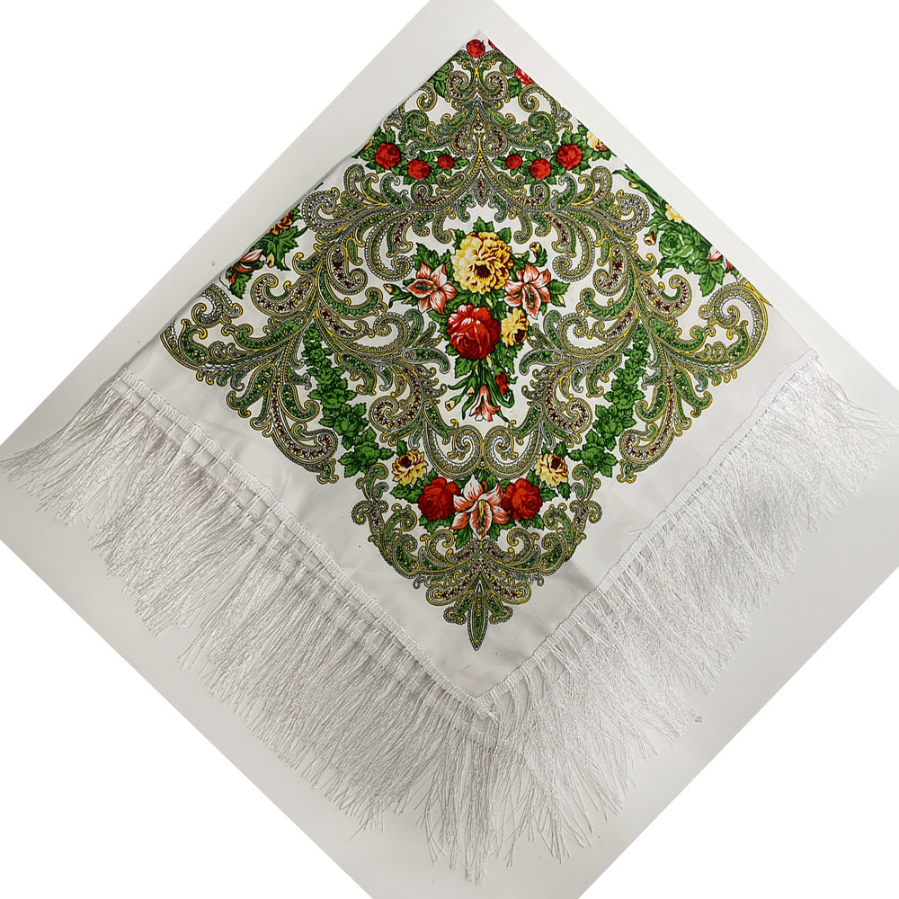 Foulard Carré Russe Imprimé Floral pour Femme, 90x90cm, Bandana, 21ème Châle à Franges, Ethnique, Voyage, Pare-Soleil, Châles de Plage