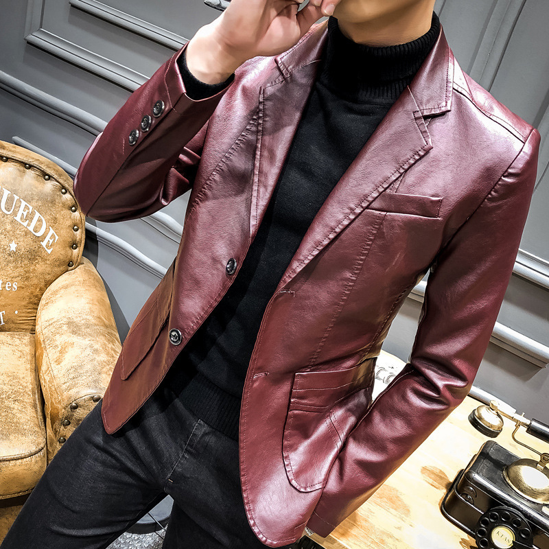 Nouveau printemps hommes mince en cuir Blazers vestes en cuir PU costumes manteaux bonne qualité mâle affaires décontracté ajustement costumes vestes taille 6XL