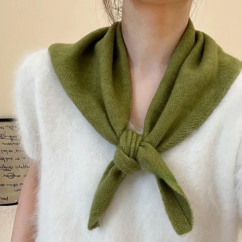 Écharpe triangulaire tricotée en laine chaude de Style coréen pour femmes, foulard tricoté multifonctionnel, accessoire d'écharpe à la mode