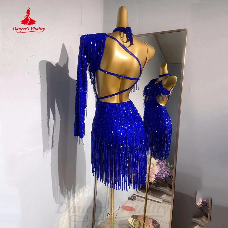 Robe de danse latine pour femmes et enfants, personnalisée, Rumba Chacha Tango, manches simples, vêtements de Performance, jupe, robes latines