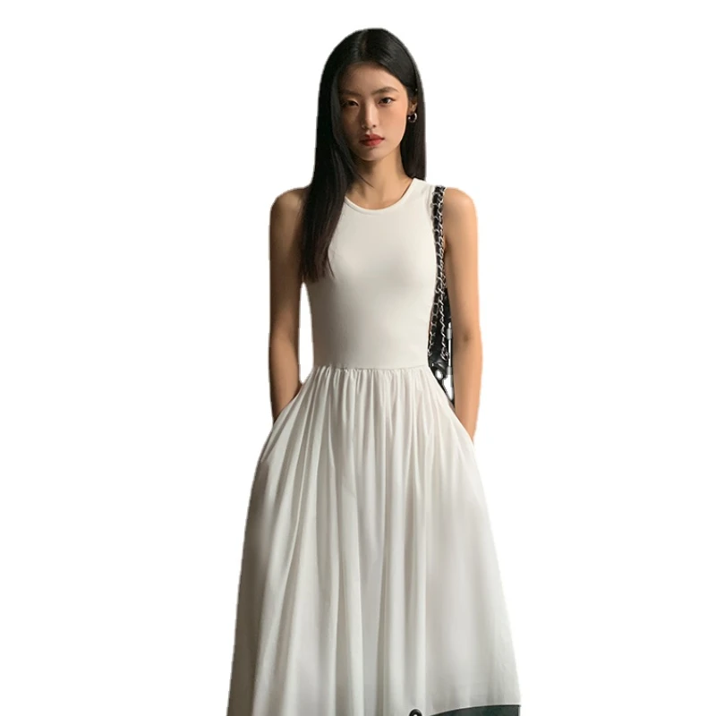 Robe Midi Chic Y2K Femme Printemps-Été Coupe A-Line Élégante Noire et Blanche Style Décontracté et Moulant