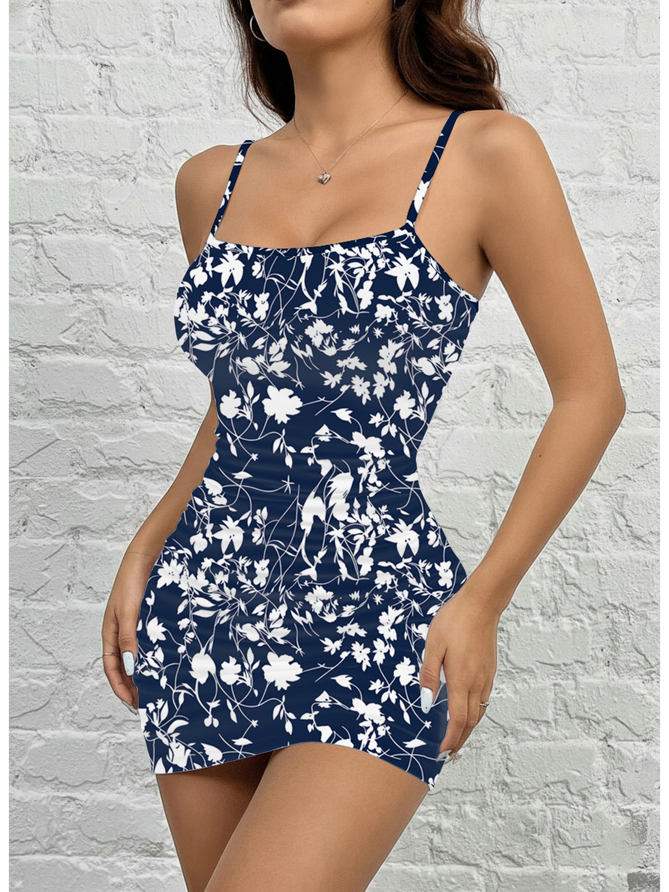 Robe d'été décontractée pour femmes, confortable, à imprimé floral, col carré, sans manches, à bretelles, jupe courte