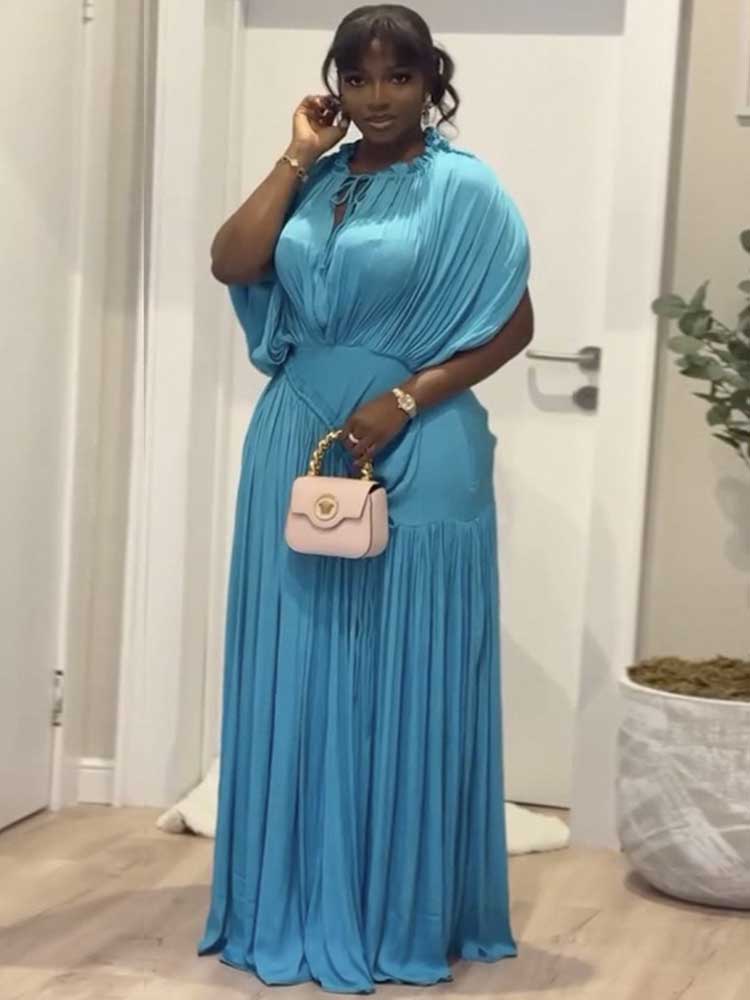 Robe longue d'été pour femme, drapée, taille haute, Chic, bleu ciel, droite, une pièce, décontractée, élégante, Maxi, pour soirée