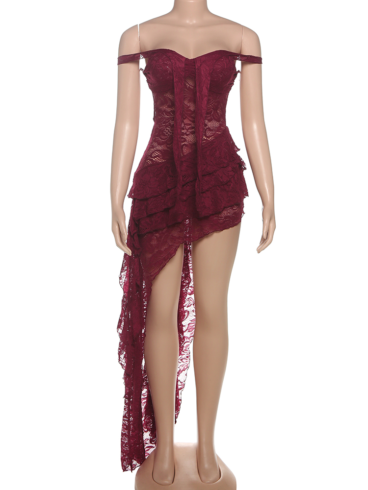 Cutenew dentelle brodée femmes robes Sexy chaud pure épaules nues irrégulière dos nu pansement robes femme Coquette Clubwear