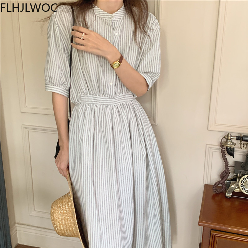 Robe longue à boutons et rayures pour femmes, tenue Chic, mode coréenne, Style japonais, coréen, simple boutonnage, boutons, longue chemise