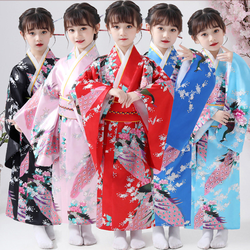 Kimono traditionnel japonais pour enfants, motif paon, pour filles et garçons, idéal pour les spectacles scolaires, thème Sakura, style asiatique