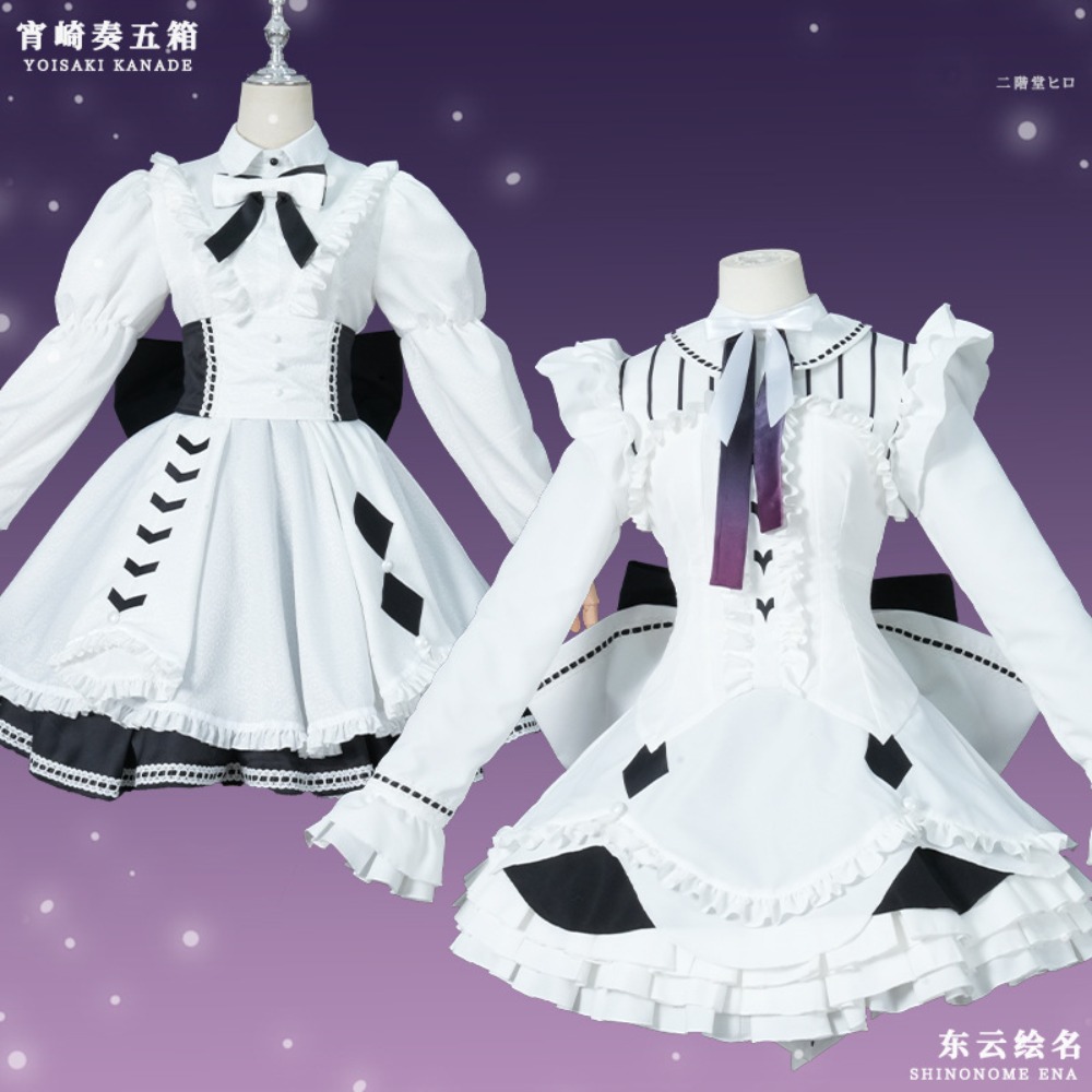 Costume de cosplay Ena Shinonome Kanade Yoisaki, idole chantante virtuelle, robe blanche, accessoires nœud, tenue de scène pour Comic Con