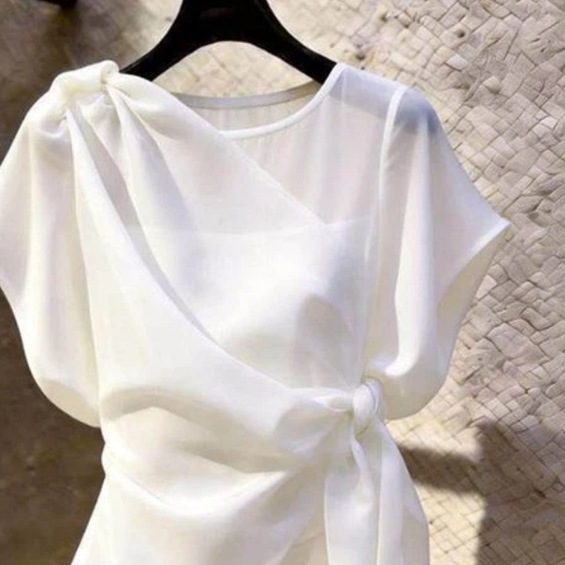 Nouvelle Blouse Élégante Coréenne à Manches Courtes et Coupe Irrégulière pour Femme – Tendance Été