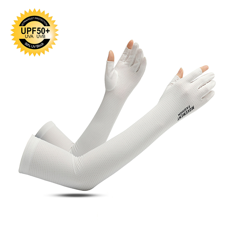 Manchons de protection UV avec gants pour femmes, manches de bras complètes sans doigts en maille respirante pour le cyclisme, la conduite, la randonnée, séchage rapide, été