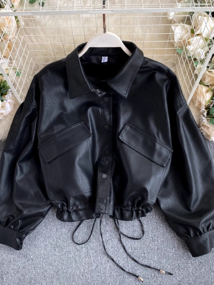 Hikigawa Chic mode femmes Style coréen décontracté tout Match manteaux Vintage grandes poches mince vestes courtes solide vêtements d'extérieur haut Mujer