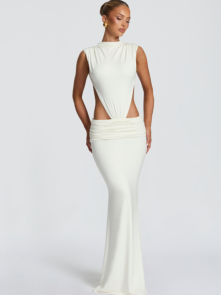 Robe longue moulante élégante Articat sans manches avec patchwork pour femme, sexy, dos nu, couleur unie, pour soirée, club ou soirée