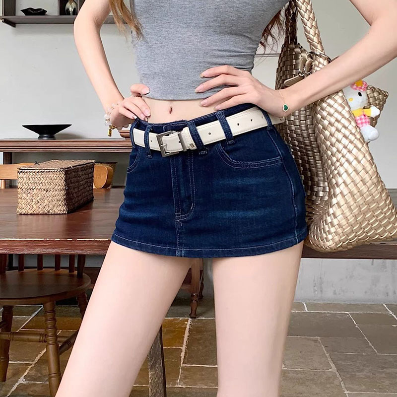 Jupes en jean bleu foncé pour femmes, sexy, taille basse, shorts serrés élastiques, jupe en jean pour femme, nouvelle jupe moulante chic d'été, mini-jupes