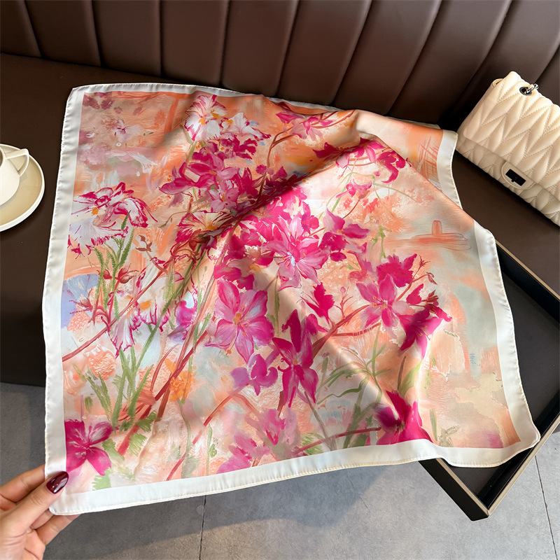 Nouveau Foulard Carré en Soie pour Femme, Imprimé Floral de Luxe, Doux, Bandeau, Ruban pour Sac à Main, Hijab, Foulard de Cou, Bandeau pour la Tête