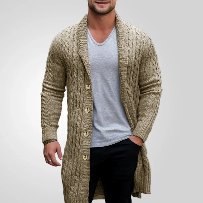 Manteau hommes Cardigan chandails mi-long manteaux col rabattu manches longues simple boutonnage point ouvert automne hiver vêtements d'extérieur