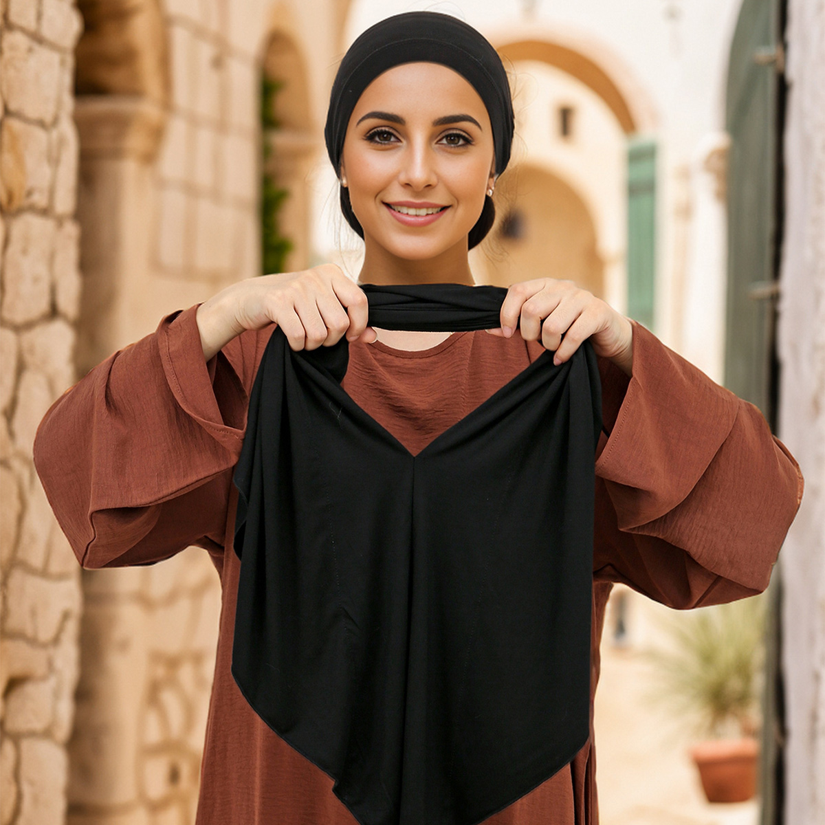 Écharpe Hijab Instantané en Jersey Modal Solide pour Femme Musulmane, Turban Islamique Doux, 68x68cm