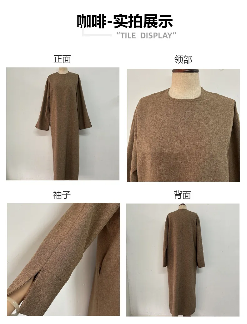 Abaya-Kimono à Manches sulfen Coton et Lin pour Femme, Jalabiya Décontracté, Marocain, Kaftan, Solide, Document Islamique Noir, Éducatif