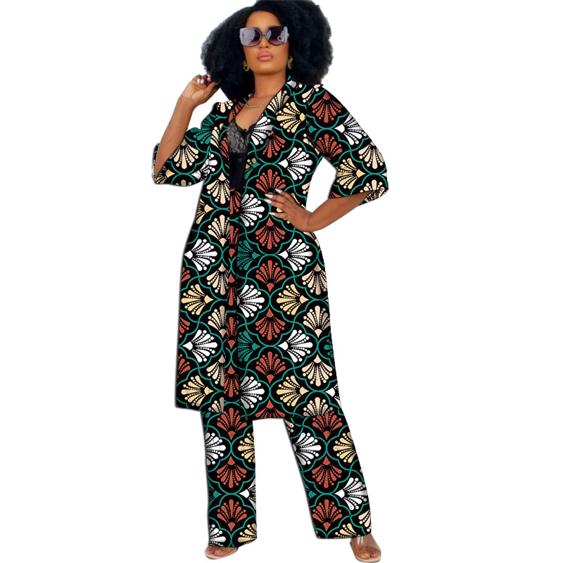 Ensemble Cardigan et manteau pour femmes, vêtements africains, coupe-vent étendu, hauts à manches mi-longues avec pantalon droit, tenues Ankara