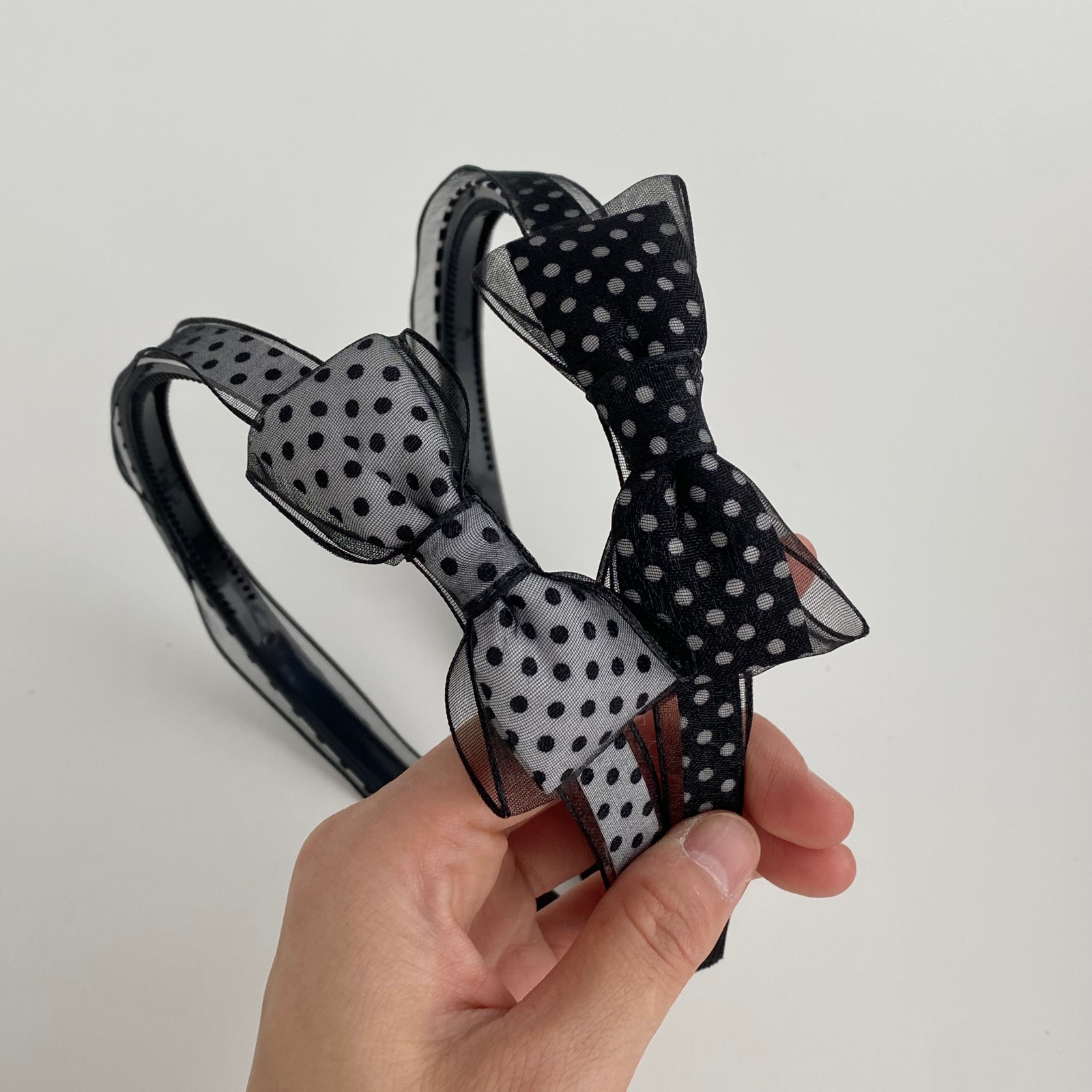 1PC Bandeaux vintage à pois en organza avec nœud, serre-têtes élégants en maille transparente, accessoires capillaires doux et polyvalents pour femmes au quotidien
