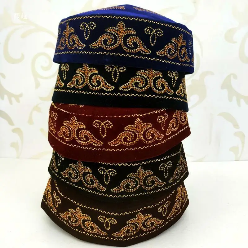 Chapeaux musulmans pour hommes, élégants, bleu, vert, noir, fête de danse faite à la main, en coton, dubaï, turquie, Kufi, Hijab, casquettes de printemps de haute qualité