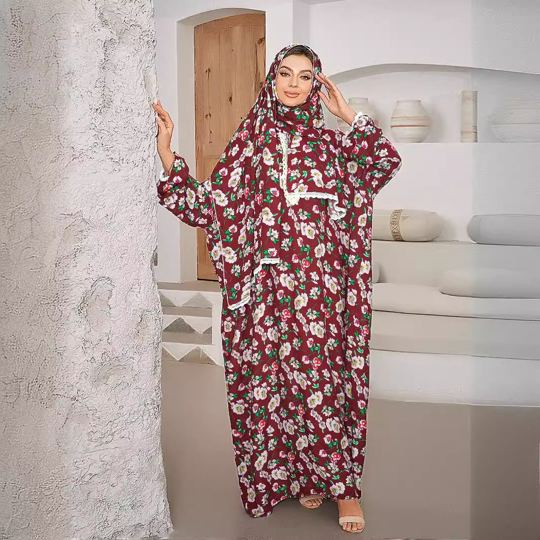 Abayas musulmanes Eid pour femmes, robes à imprimé floral, Dubaï, Islam, robe longue, Ramadan, caftan marocain, écharpe une pièce, Jalabiya éducatif