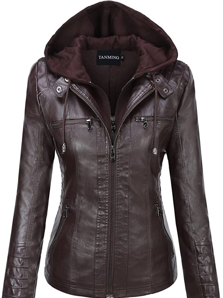 Veste en cuir à capuche ensemble deux pièces veste en cuir amovible de grande taille pour les femmes printemps automne vêtements d'extérieur femmes en cuir lavé Pu